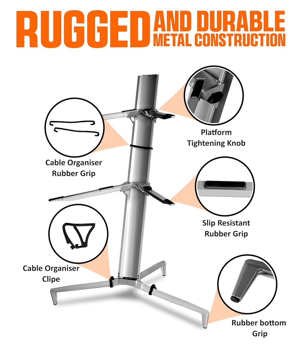 Softline Pro Double Piano Keyboard Stand with Microphone Stand and Carry Bag, Lightweight and Durable, 54inches, Silver (SP20)