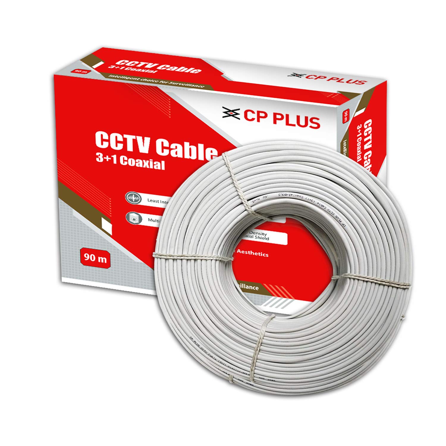 CP PLUS  (70 Meter) 3+1 Coaxial Pure Copper CCTV Camera Cable for Video, Power and Audio Communication White - CP-ECC-70RS