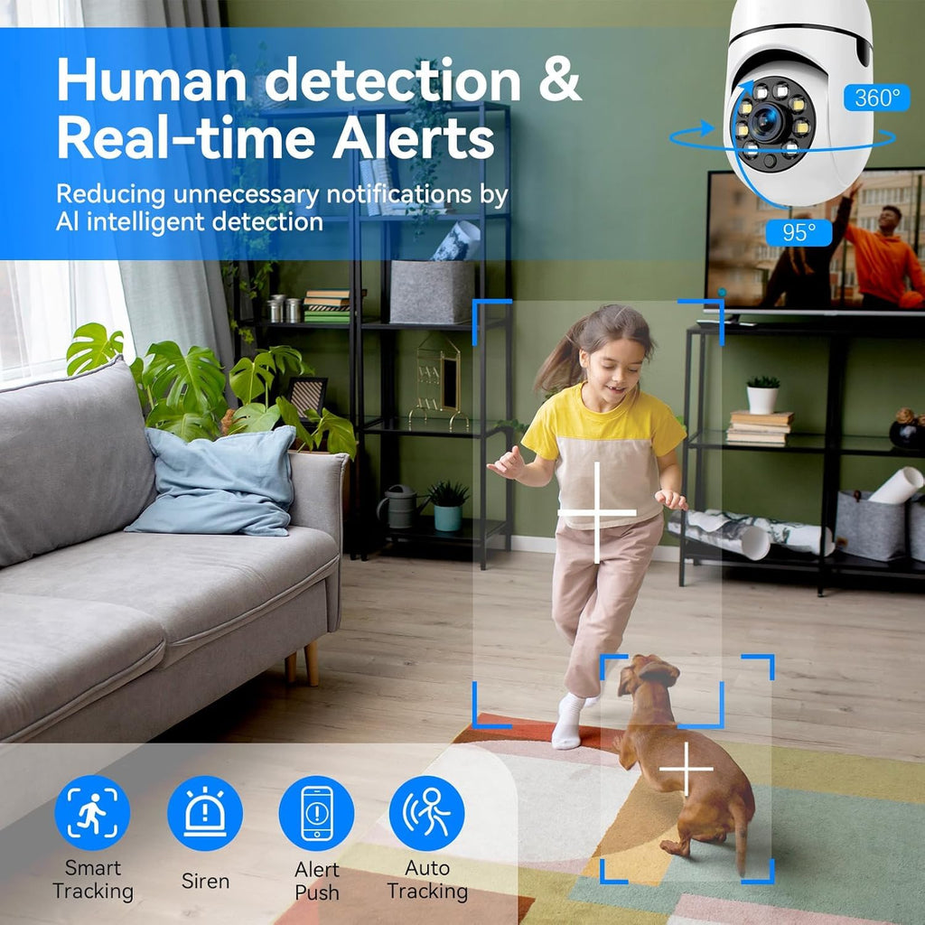 DS VISION Guard-Well Wireless Outdoor Security CCTV Camera for Home, 360° Pan/Tilt – 1080P WiFi Light Camera with Night Vision, Motion Detection, 2-Way Audio, Mobile App V380 Pro Control (Light Camera)