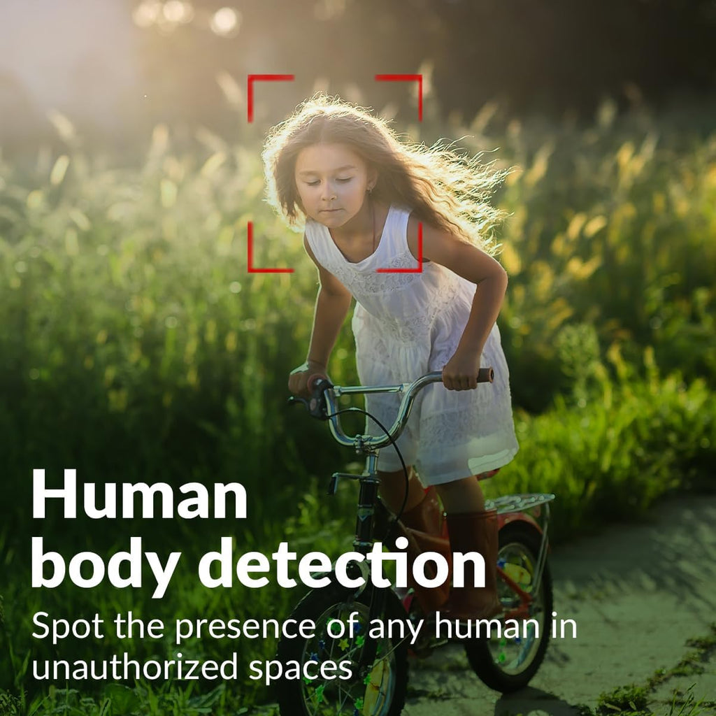 Child on a bicycle with text about human body detection

