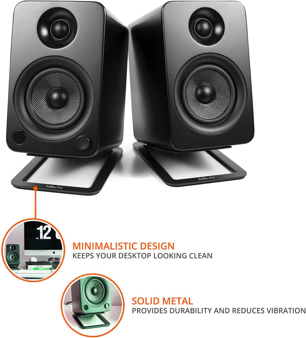 Softline Pro Speaker Stands SP DMS1 Desktop Speaker Stands for Small Speakers  Compact, Studio Monitors | Supports 6 lb (2.7 kg) | Damping Foam Padding - Black, Pair