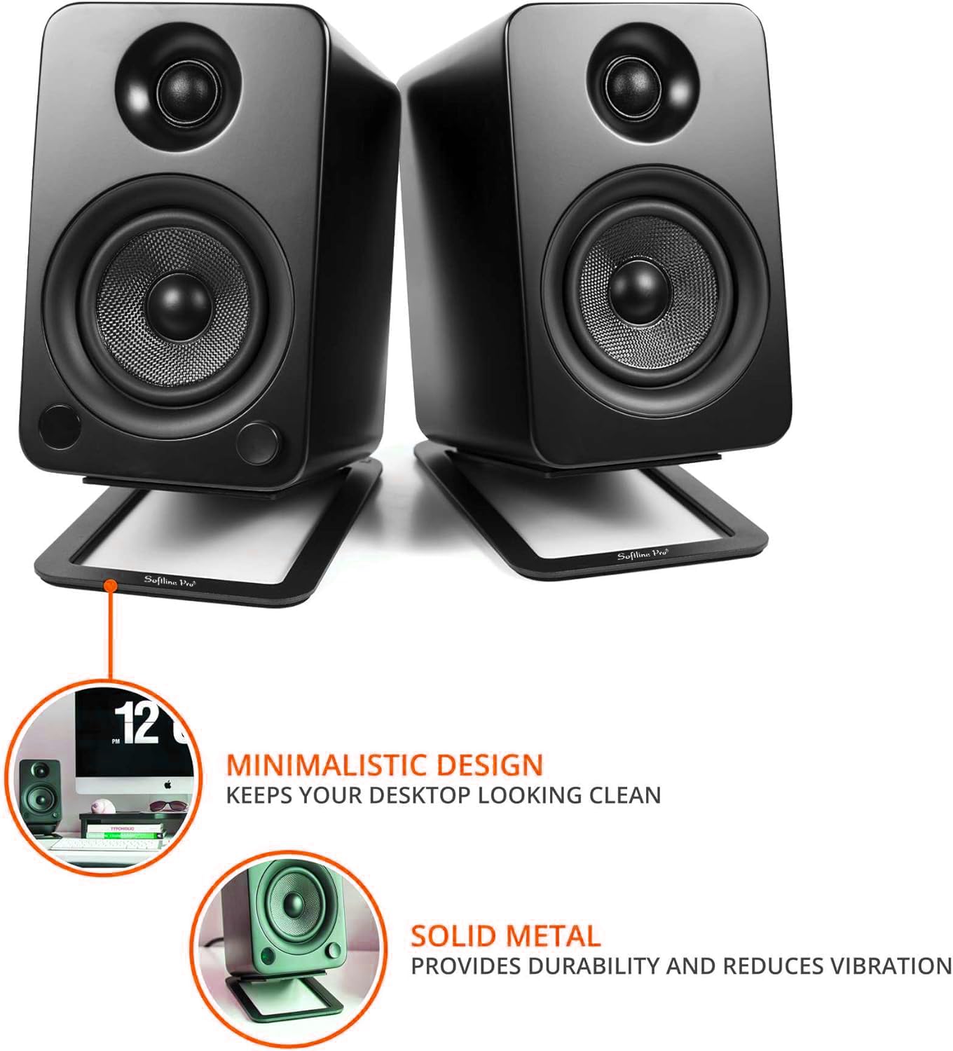 Softline Pro Speaker Stands SP DMS1 Desktop Speaker Stands for Small Speakers  Compact, Studio Monitors | Supports 6 lb (2.7 kg) | Damping Foam Padding - Black, Pair