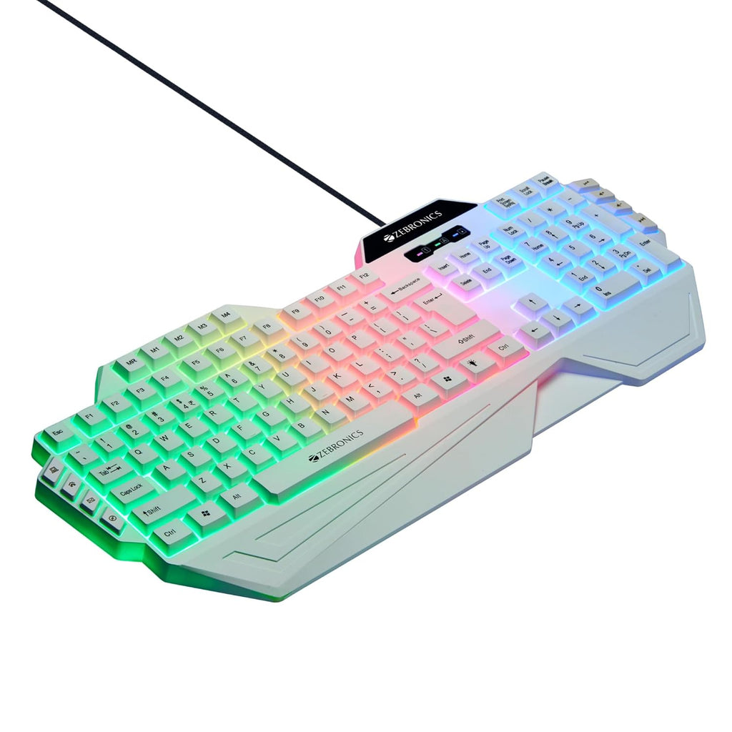 ZEBRONICS Optimus Gaming Keyboard & Mouse Combo, Braided Cable, Gold Plated USB, Upto 3600 DPI, 6 Buttons, High Resolution Sensor, Multicolor LED, Dedicated Macro Keys, 117 Keys (White)