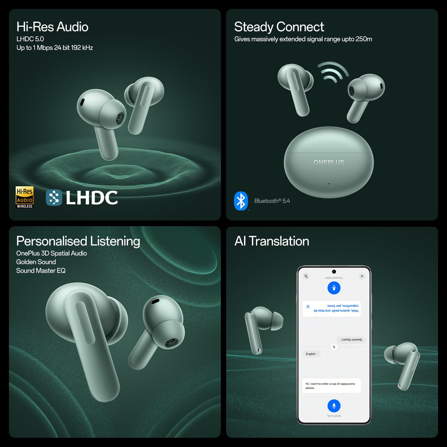 OnePlus&nbsp; Earbuds Buds 4 TWS Earbuds with Upto 55dB Real-time ANC, Adaptive Mode, Dual Drivers and DACs, 3D Audio, Upto 45hrs Music Playback, Dual-Device connectivity, 47ms Low Latency, Storm Gray