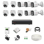 Security camera system with multiple cameras, DVR, and accessories on a white background

