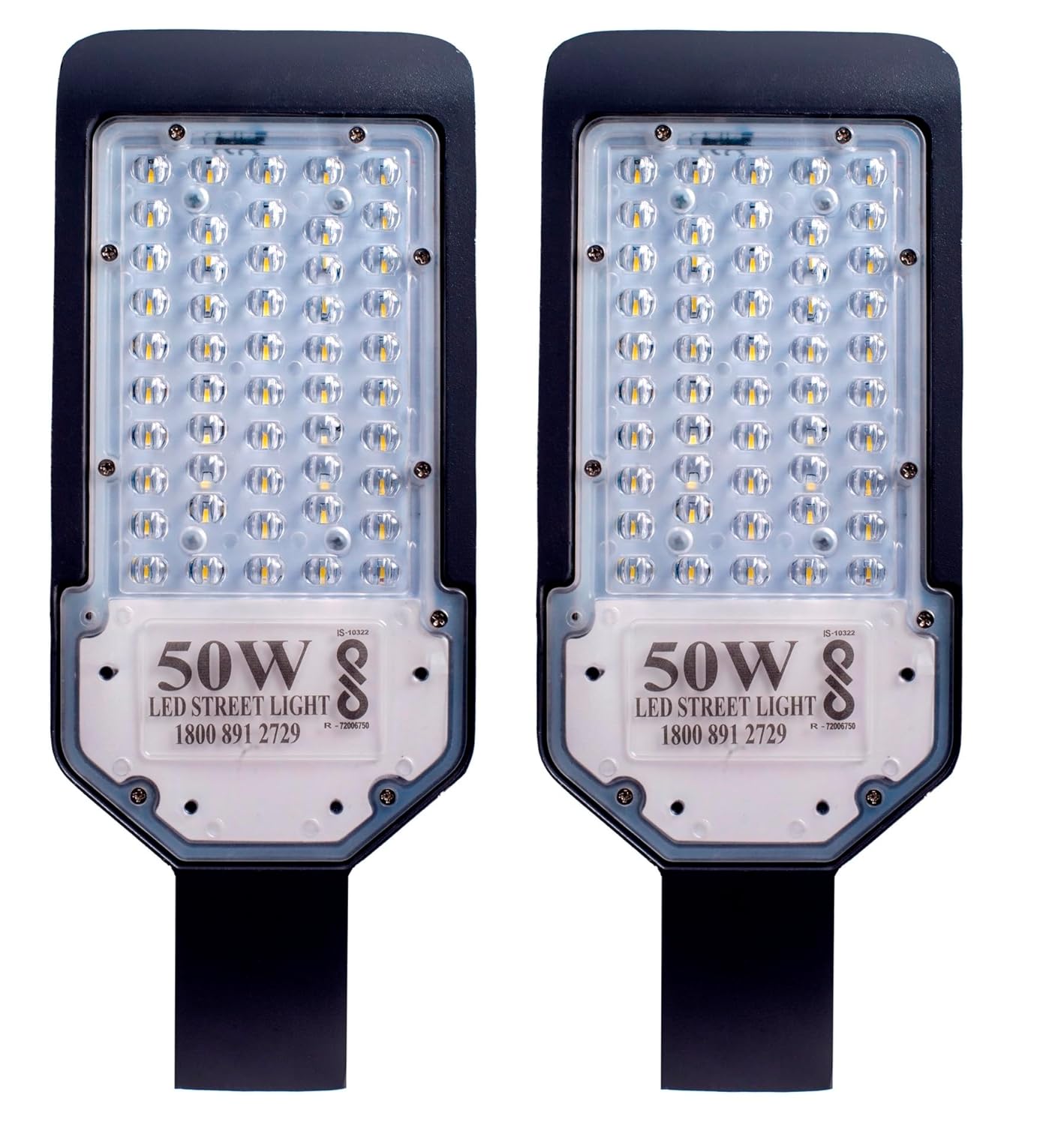 50 Watts Lens LED Street Light Waterproof IP65 Full Polycarbonate Body, 140 Per watt Lumens with 2 Year Warranty & BIS Approved - Pack of 2, Corded Electric, Black Body