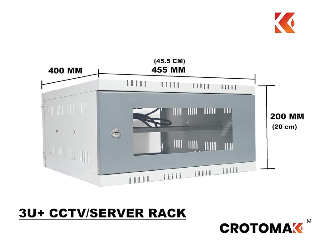 CCTV/server rack with dimensions and Crotomak branding