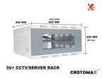 CCTV/server rack with dimensions and Crotomak branding