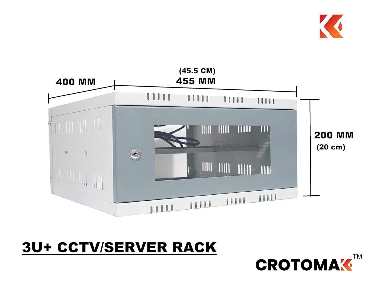 CCTV/server rack with dimensions and Crotomak branding