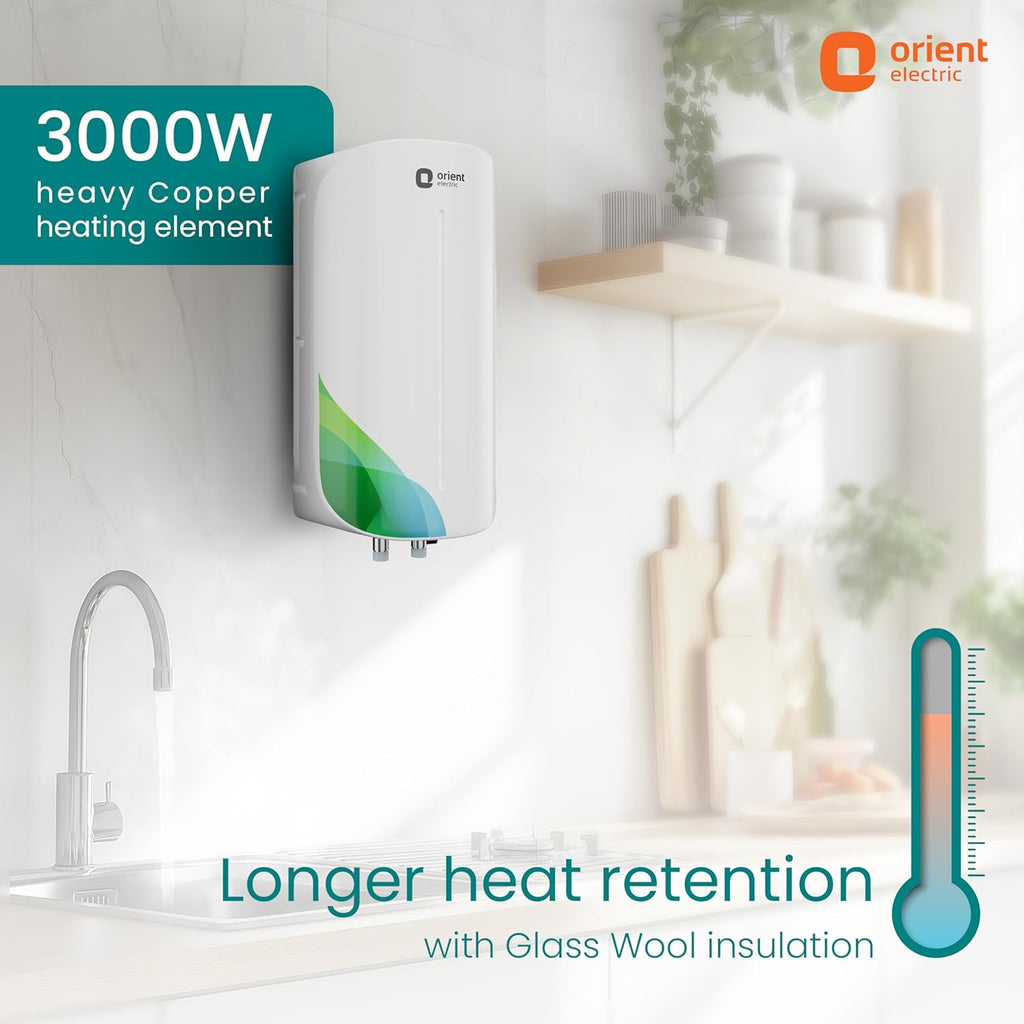 Orient Electric Aura Rapid Pro Geyser|5.9L instant water heater| High grade SS tank | 3000W heavy Copper heating element |6.5 bar pressure compatibility| High-rise Compatible| 5 years tank warrant