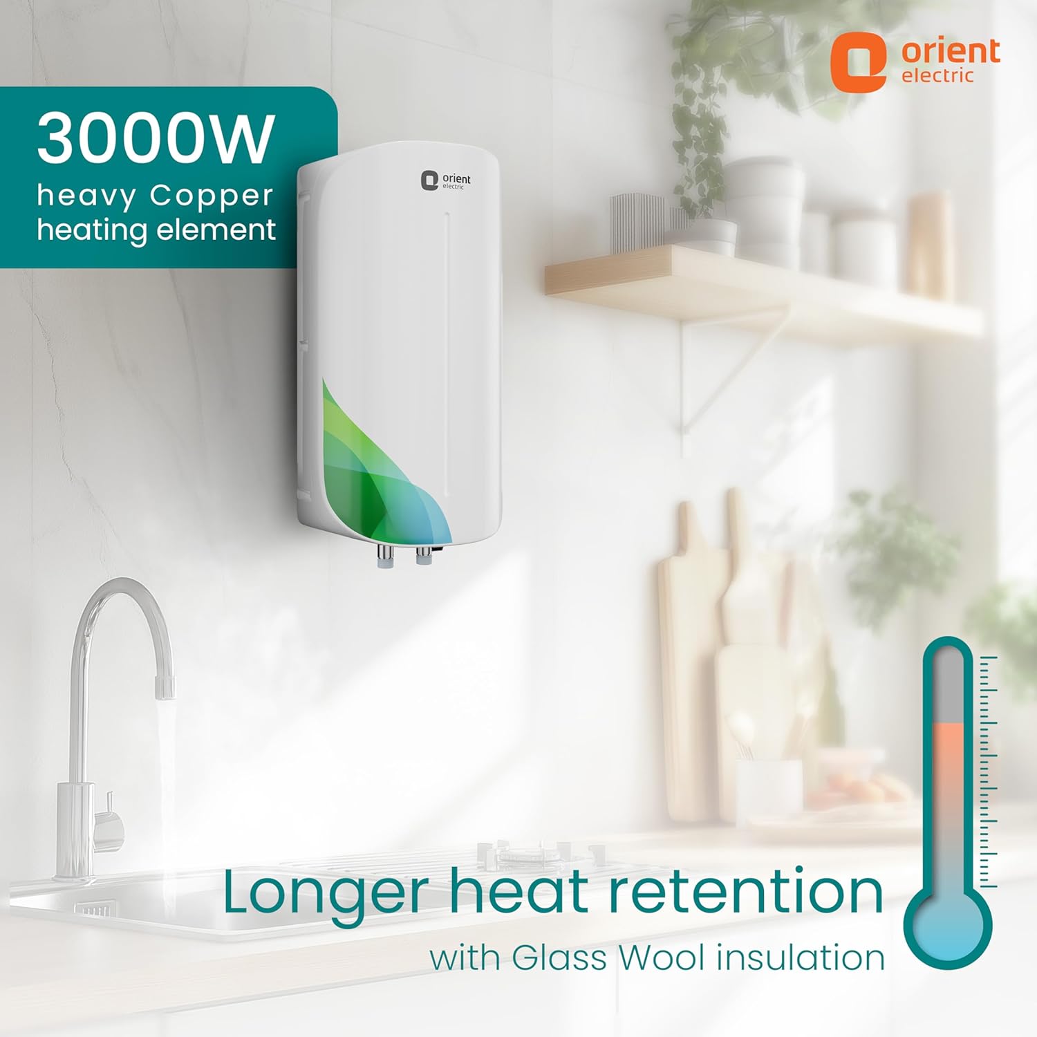 Orient Electric Aura Rapid Pro Geyser|5.9L instant water heater| High grade SS tank | 3000W heavy Copper heating element |6.5 bar pressure compatibility| High-rise Compatible| 5 years tank warrant