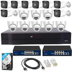 CP PLUS 16 Channel Full HD NVR with 8X Outdoor and 8X Indoor 2 MP Built-in Audio Mic Wired IP CCTV Cameras, Motion Detection, 2X 8 Port PoE, 2TB HDD, RJ45 Connector, [CAT6 Cable not Included] - White