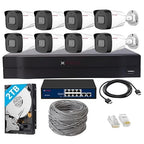 CP PLUS 8 Channel Full HD NVR with 8X 2 MP Built-in Audio Mic Outdoor Wired IP CCTV Cameras, Motion Detection, 8 Port PoE, 2TB HDD, 100 Meter CAT6 Cable, RJ45 Connector - White