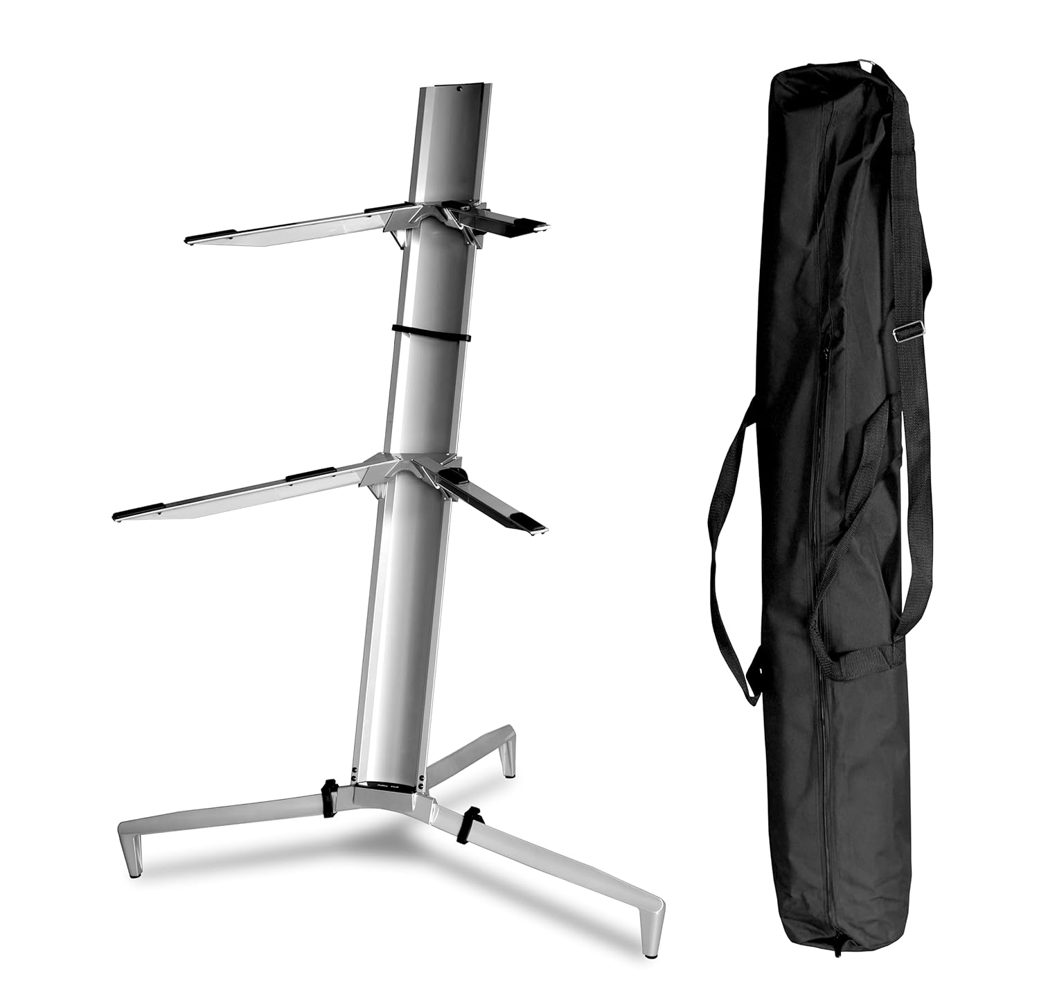 Softline Pro Double Piano Keyboard Stand with Microphone Stand and Carry Bag, Lightweight and Durable, 54inches, Silver (SP20)