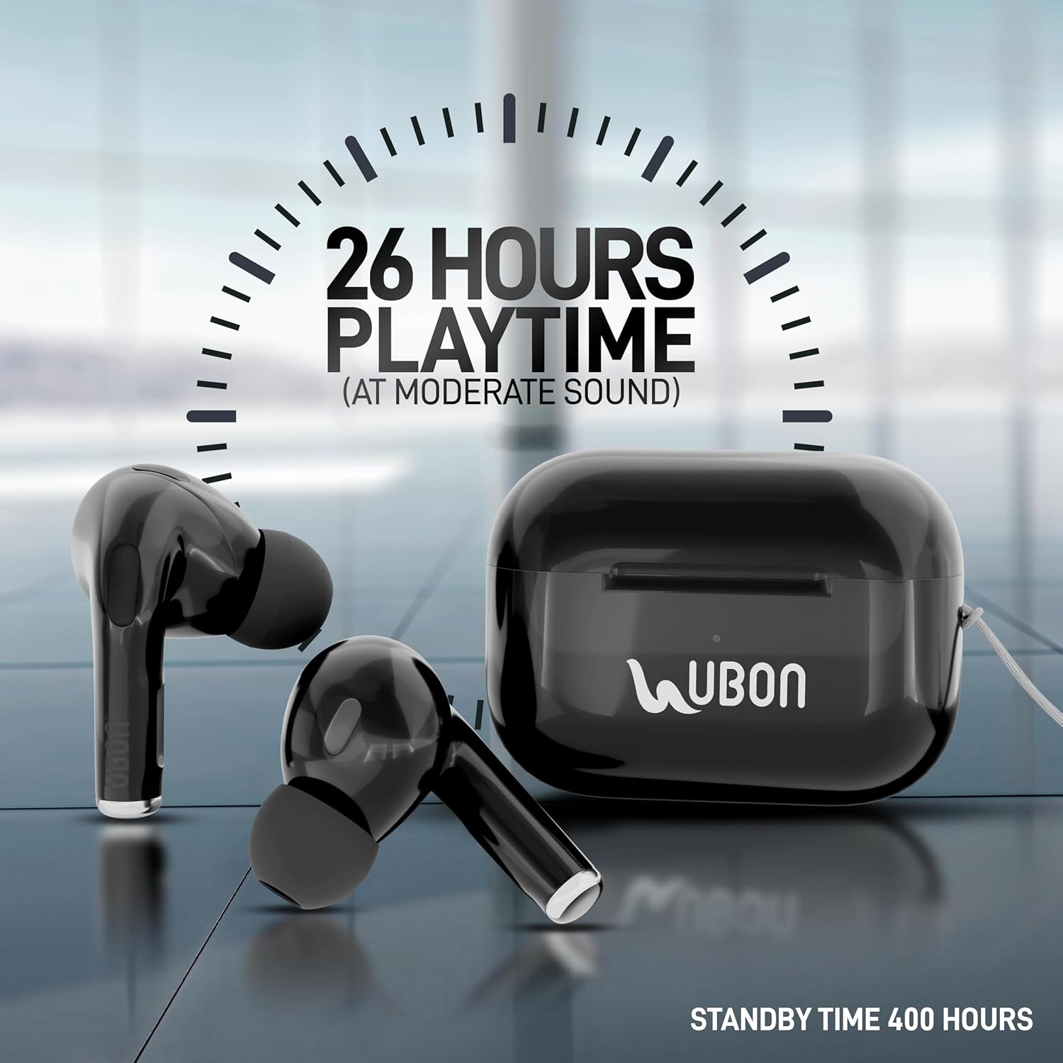 UBON Bt-55 True Wireless Earbuds Upto 26H Playtime, Noise Isolation Touch Operations Bluetooth Headset Black - in Ear