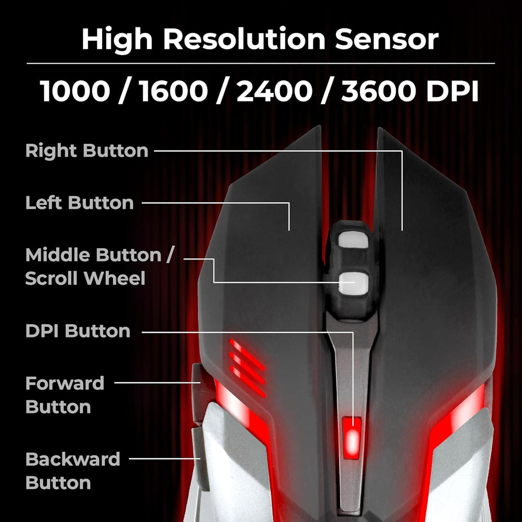 ZEBRONICS Optimus Gaming Keyboard & Mouse Combo, Braided Cable, Gold Plated USB, Upto 3600 DPI, 6 Buttons, High Resolution Sensor, Multicolor LED, Dedicated Macro Keys, 117 Keys (Black)