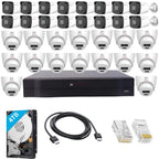 CP PLUS 32 Channel 4K NVR with 16x Outdoor and 16x Indoor 2 MP Built-in Audio Mic Wired IP CCTV Cameras, Motion Detection, 4TB HDD, 100x RJ45 Connector, [CAT6 Cable & PoE not Included] - White
