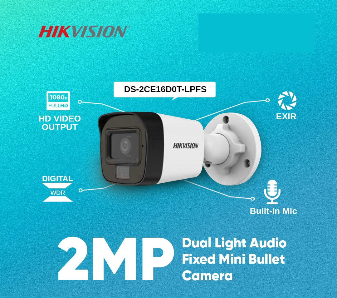 HIKVISION&nbsp;Cameras Full HD 4 Channel DVR, 2 MP 2 Outdoor Cameras [Color Night Vision + Built-in Audio MIC + Smart Dual Light + Motion Detection]+500 GB HDD+4 Ch SMPS, USEWELL Cable+BNC/DC Set, White