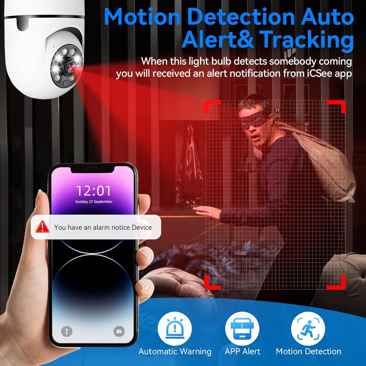 DS VISION Guard-Well Wireless Outdoor Security CCTV Camera for Home, 360° Pan/Tilt – 1080P WiFi Light Camera with Night Vision, Motion Detection, 2-Way Audio, Mobile App V380 Pro Control (Light Camera)