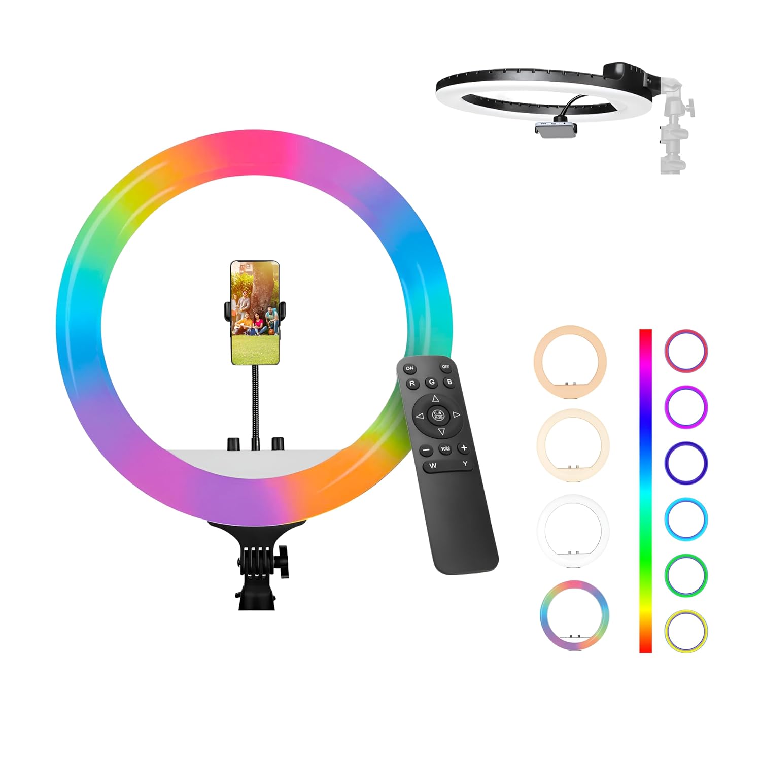 DIGITEK® (DRL-18 RGB) 18 Inch Multi-Color LED Ring Light with Remote Control & Smartphone Holder - Adjustable Color Temperature & Brightness, 360° Adjustment - Video & Photoshoot (Without Stand)