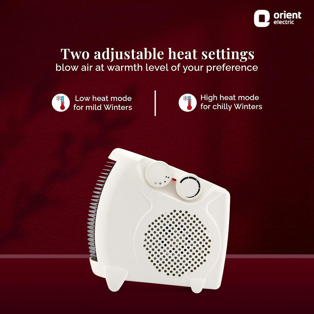 Orient Electric Areva Portable Room Heater | 2000W | Two Heating Modes | Advanced Overheat Protection | Horizontal & Vertical Mount | 1-year replacement warranty by Orient | White