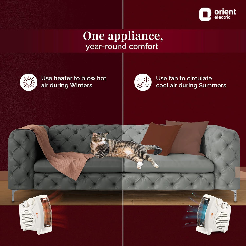 Orient Electric Areva Portable Room Heater | 2000W | Two Heating Modes | Advanced Overheat Protection | Horizontal & Vertical Mount | 1-year replacement warranty by Orient | White