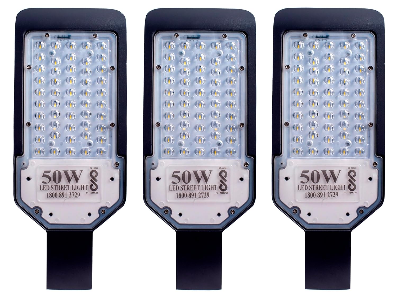 Street Light 50 Watts Lens Corded Electric LED Street Light Waterproof IP65 Full Polycarbonate Body,140 Per Watt Lumens With 2 Year Warranty BIS Approved Pack Of 3, Black