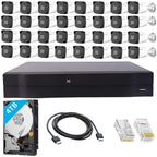 CP PLUS 32 Channel 4K NVR with 32x 2 MP Built-in Audio Mic Outdoor Wired IP CCTV Cameras, Motion Detection, 4TB HDD, 100x RJ45 Connector, [CAT6 Cable & PoE not Included] - White