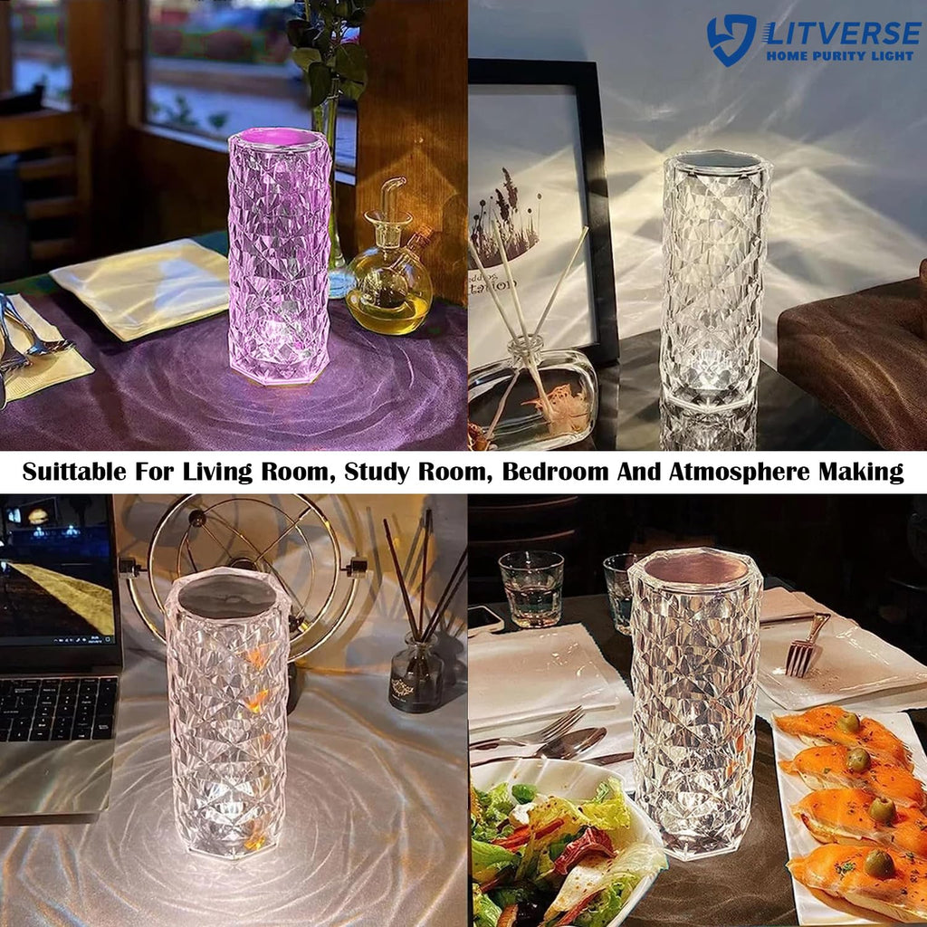 Shoppy Pro Crystal Lamp,16 Color Changing Rose Crystal Diamond Table Lamp,USB Rechargeable Touch Bedside LED Lamp Night Light with Remote Control, for Bedroom Living Room Party Dinner Decor(Pack of 1)