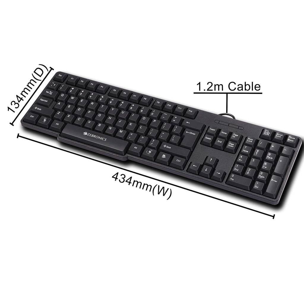 Zebronics Wired Keyboard and Mouse Combo with 104 Keys and a USB Mouse with 1200 DPI -JUDWAA 750