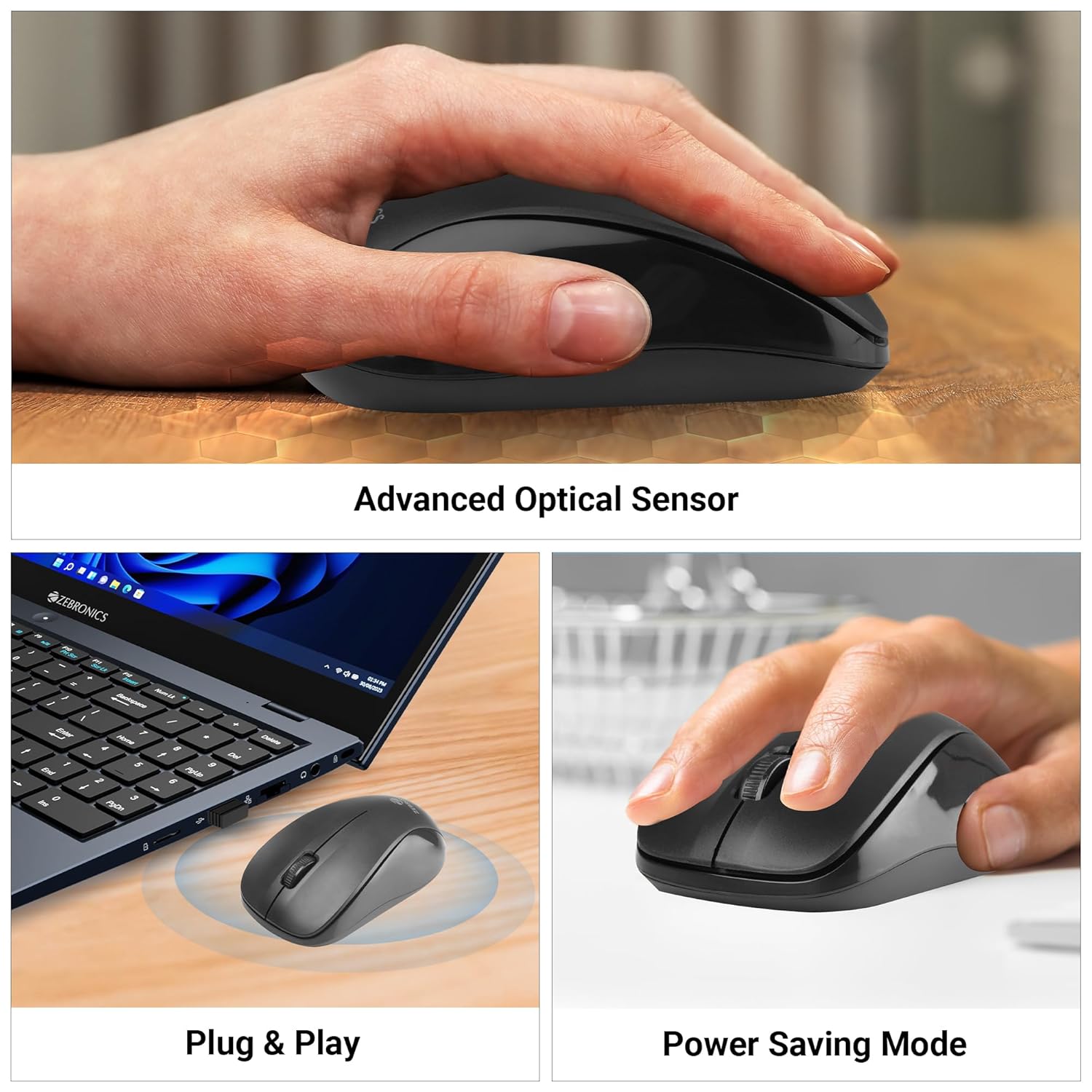 ZEBRONICS Companion 107 2.4GHz Wireless Keyboard & Mouse Combo, 104 Keys, UV Printed keycaps, 12 Integrated Multimedia Keys, 3 Button Mouse, 1200 DPI, High Precision, Advanced Optical Sensor (Black)