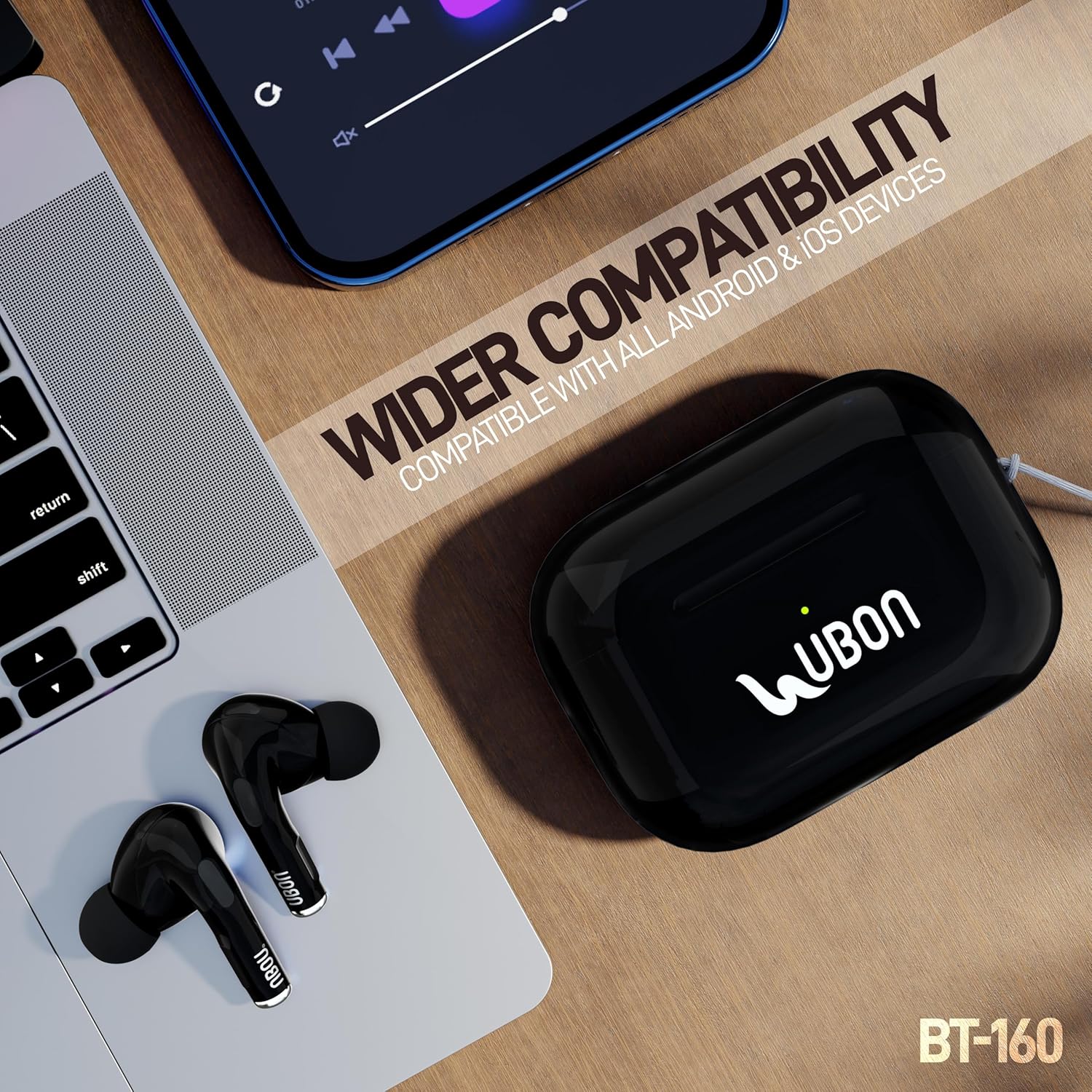 UBON Bt-55 True Wireless Earbuds Upto 26H Playtime, Noise Isolation Touch Operations Bluetooth Headset Black - in Ear