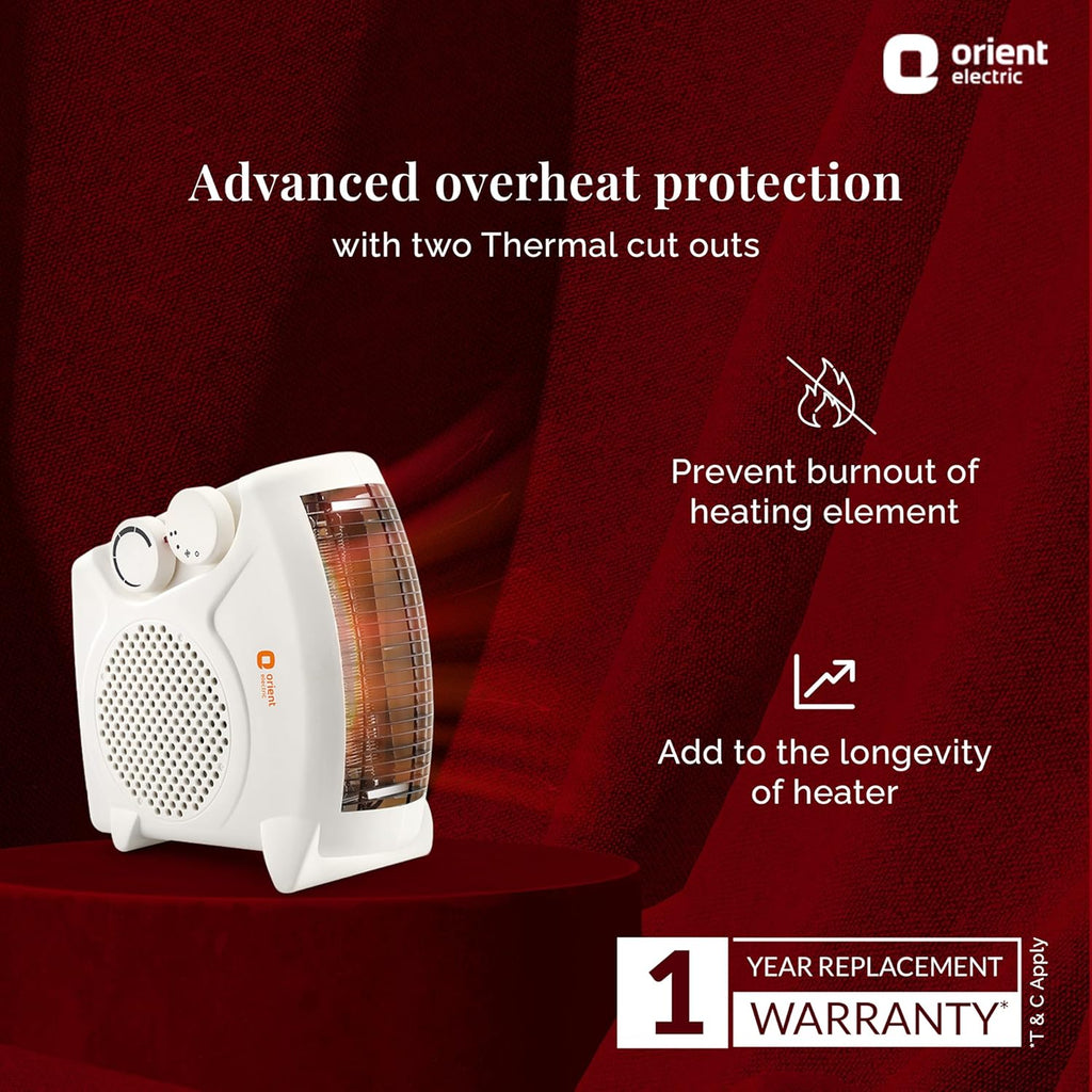Orient Electric Areva Portable Room Heater | 2000W | Two Heating Modes | Advanced Overheat Protection | Horizontal & Vertical Mount | 1-year replacement warranty by Orient | White