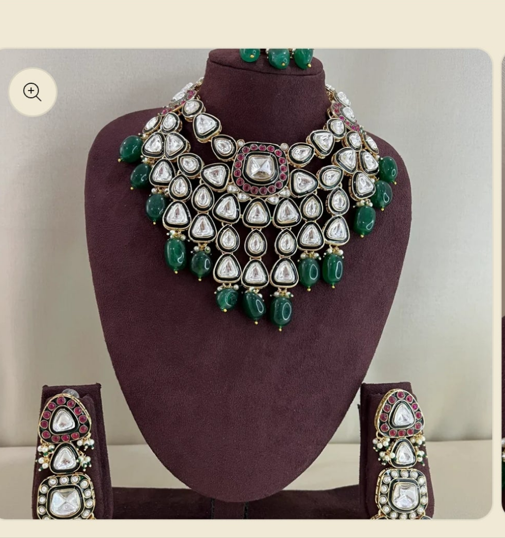 Shoppy Digital Necklace set earrings maantikka green colour