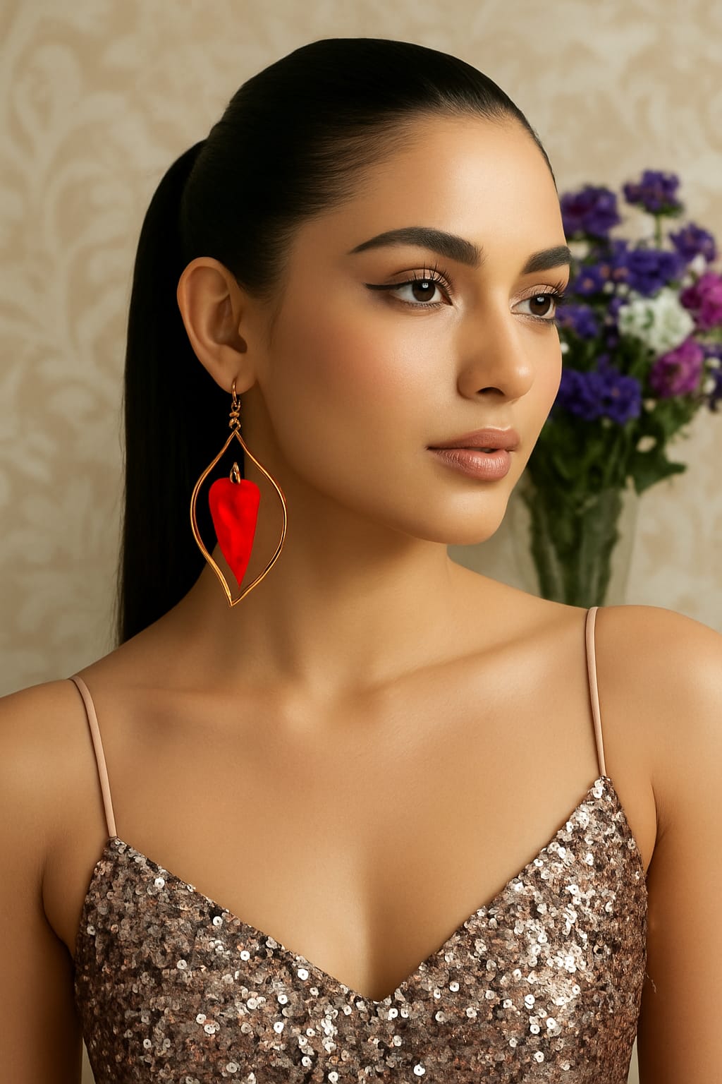 22KT Gold Plated Earrings  Stylish Red Leaf Drop Earrings for Women – Party & Fashion Statement Jewelry