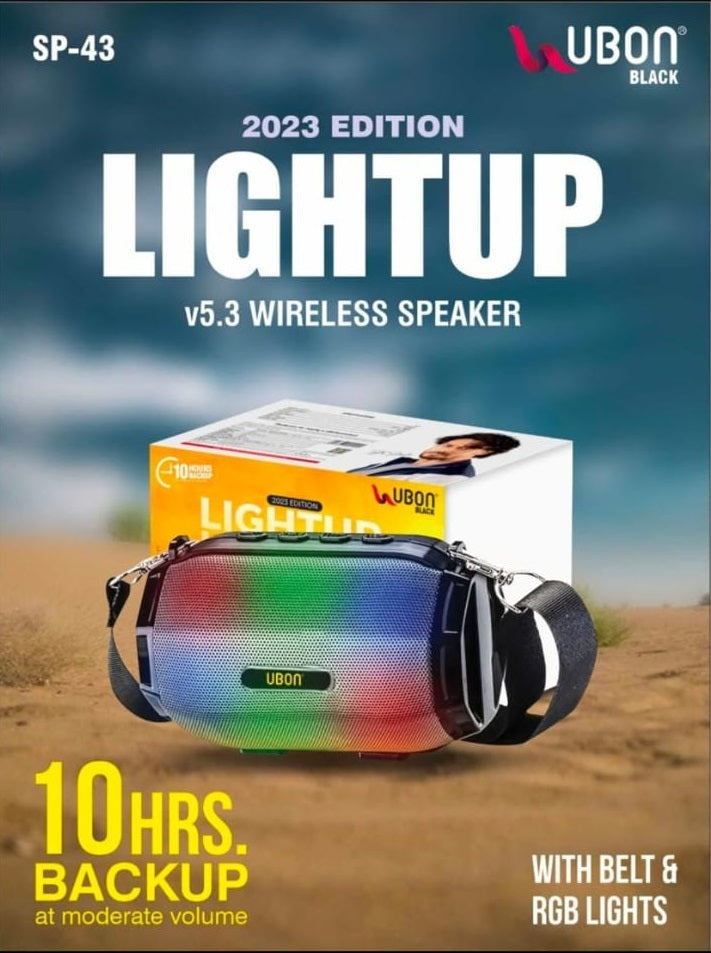 UBON SP-43 Light Up Bluetooth Speaker v5.3 with RGB Lights | 10 Hours Playback