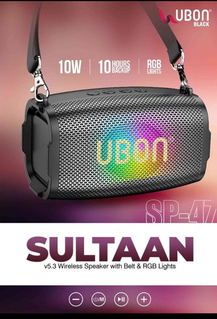 UBON SP-47 SULTAAN Bluetooth Speaker v5.3 | 10W Sound, RGB Lights, 10 Hours Backup