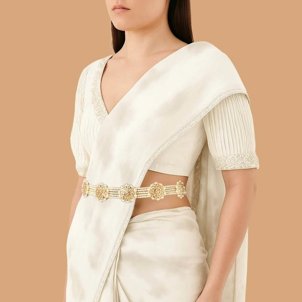 Auraa kundan Waist Belt Gold Plated Kundan Polki Waist Belt with Floral Detailing
