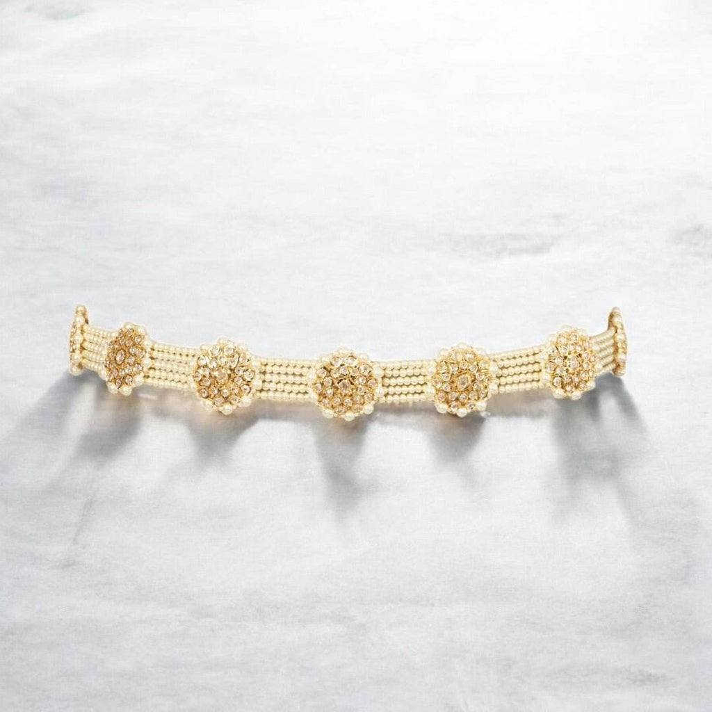 Auraa kundan Waist Belt Gold Plated Kundan Polki Waist Belt with Floral Detailing
