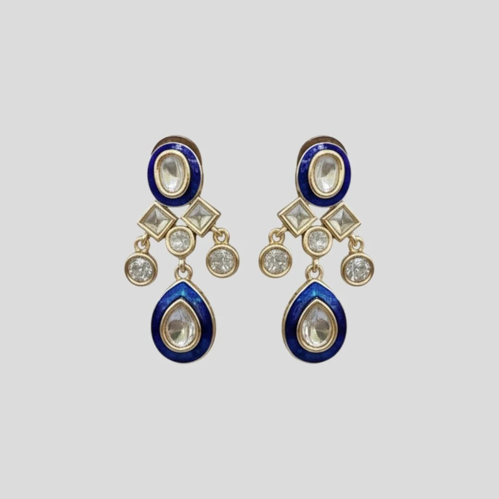 Traditional Blue Kundan Necklace & Earrings Set