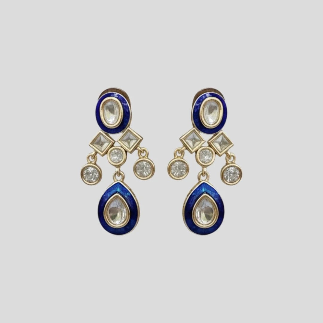 Traditional Blue Kundan Necklace & Earrings Set
