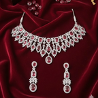 Auraa Kunad Luxury Silver-Plated Choker Necklace Set with Ruby Red Stones