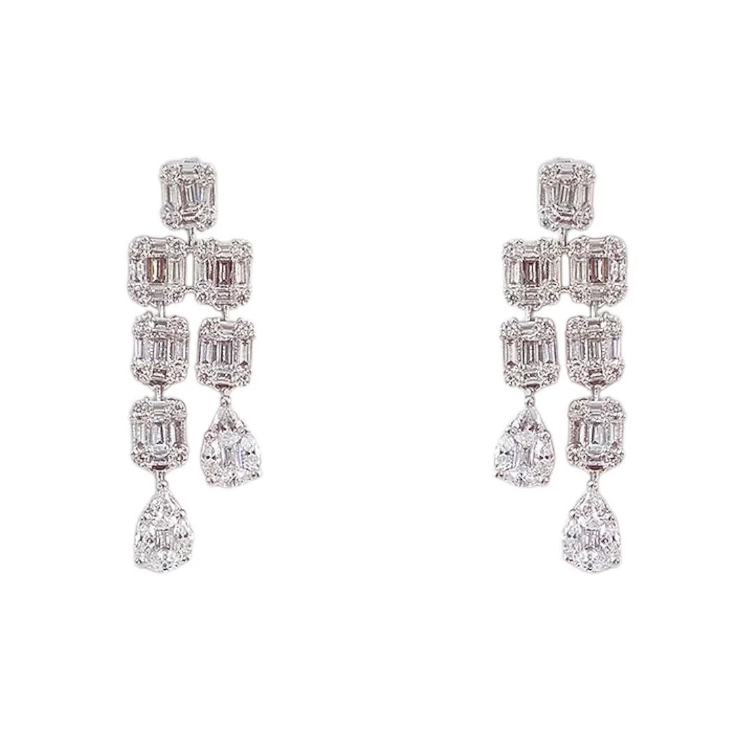 Elegant Silver-Tone Layered Diamond Necklace Set with Drop Earrings for Women