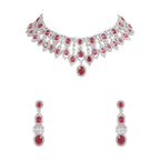 Auraa Kunad Luxury Silver-Plated Choker Necklace Set with Ruby Red Stones