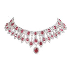 Auraa Kunad Luxury Silver-Plated Choker Necklace Set with Ruby Red Stones