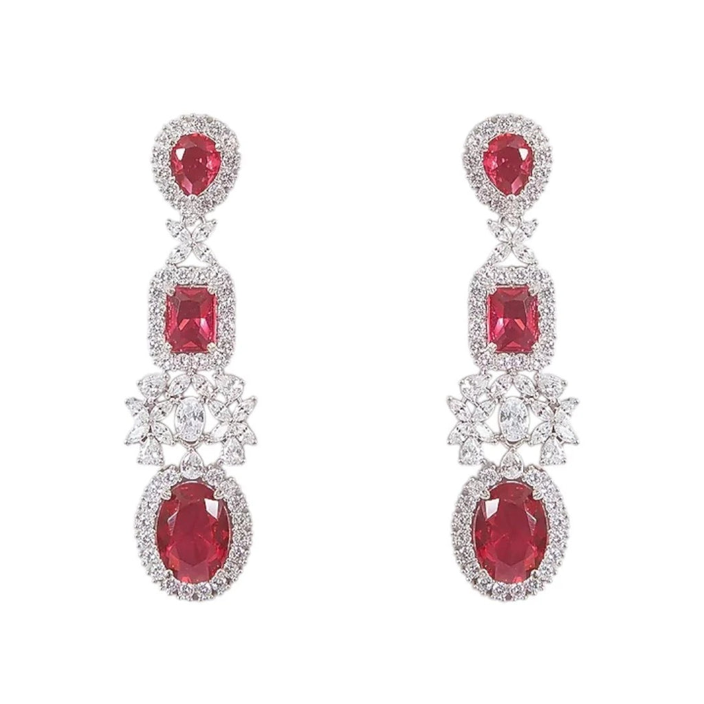 Auraa Kunad Luxury Silver-Plated Choker Necklace Set with Ruby Red Stones