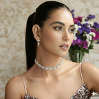 Auraa Kundan Choker  Elegant Floral Diamond Look Choker Necklace Set with Earrings