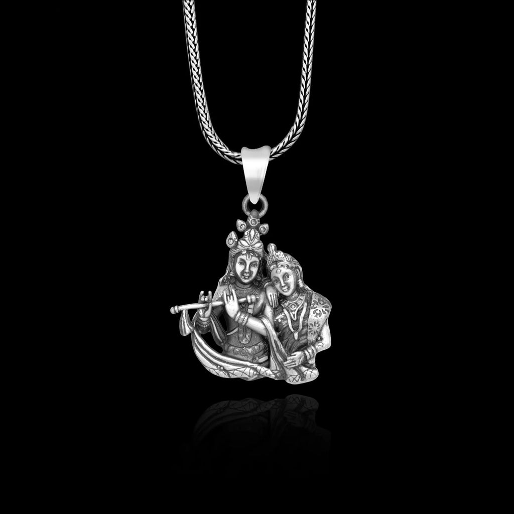 925 Sterling Silver Radha Krishna Divine Pendant with Chain |Ethnic Silver Necklace Only Pendant