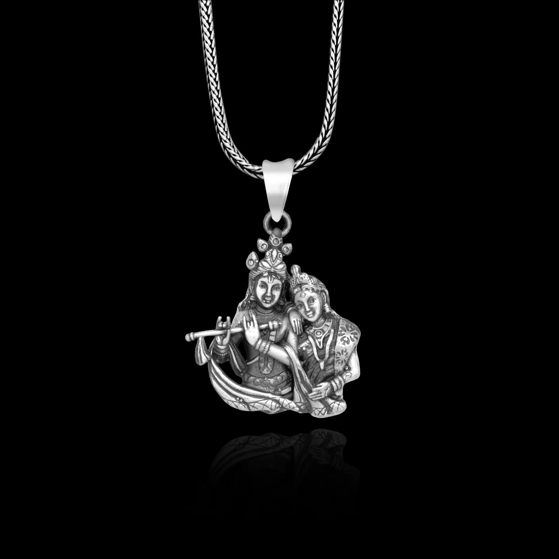 925 sterling silver lord Radha & Krishna divine Pendant with chain  jewellery  Pendant & 18'' chain