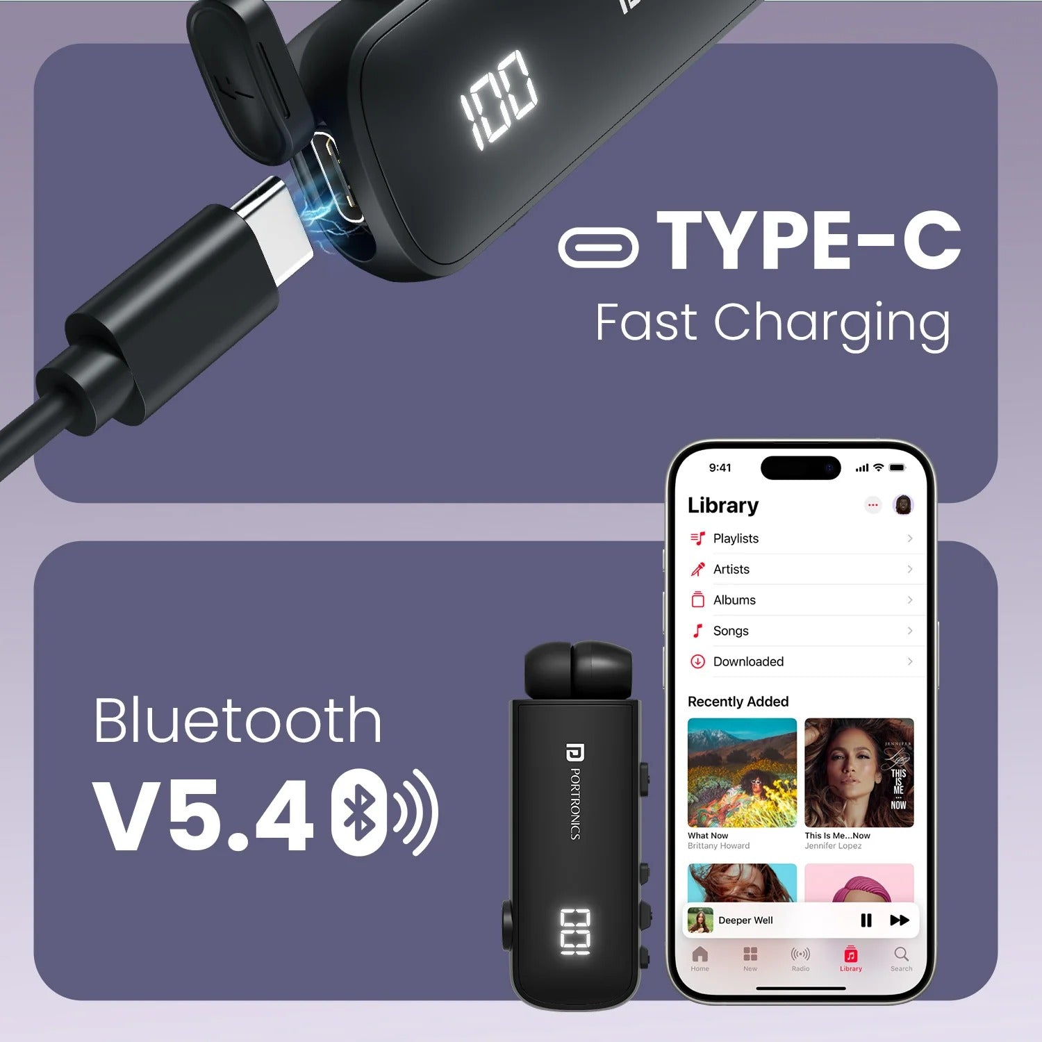 portronics Harmonics Klip 7 Unto 30 Hours Playtime | Bluetooth Version 5.4 | In Built ENC | LED Battery Display